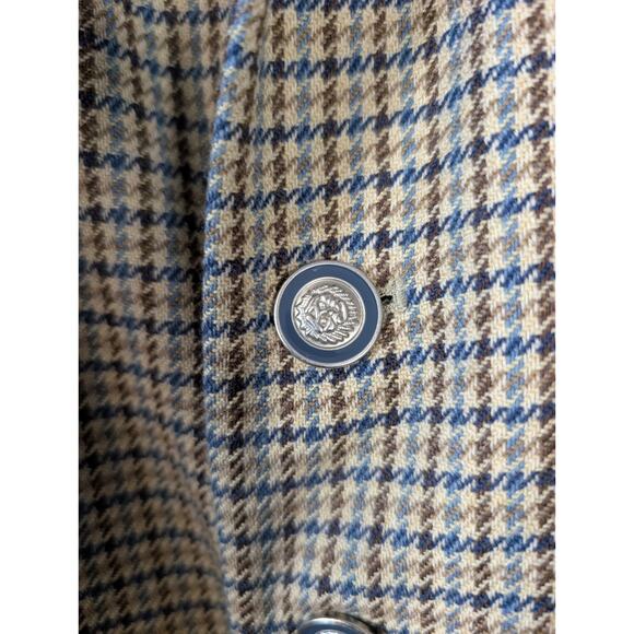 Raspinni uomo Houndstooth Plaid 6 Button 46L Wool Blazer Brown/Blue - Picture 4 of 15